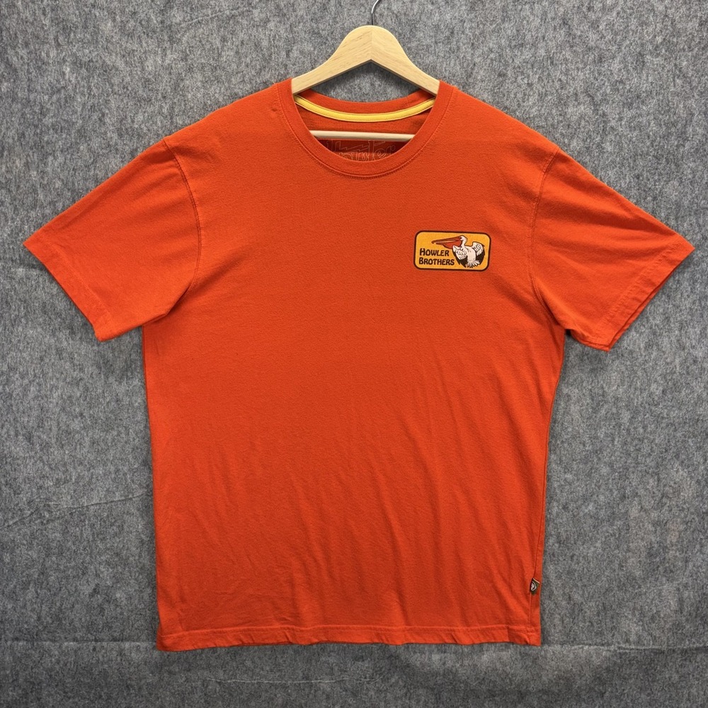 Howler Brothers Men's T-Shirt Large Orange Short Sleeve Pelican Badge - Picture 2 of 8